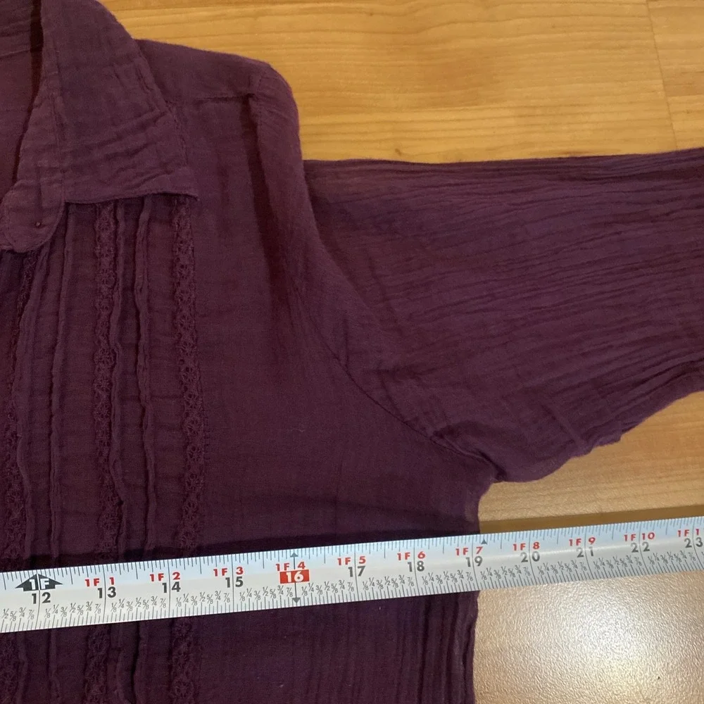FREE PEOPLE Purple Guaze Tiered Long Sleeve Mini Dress Button Size Small‎